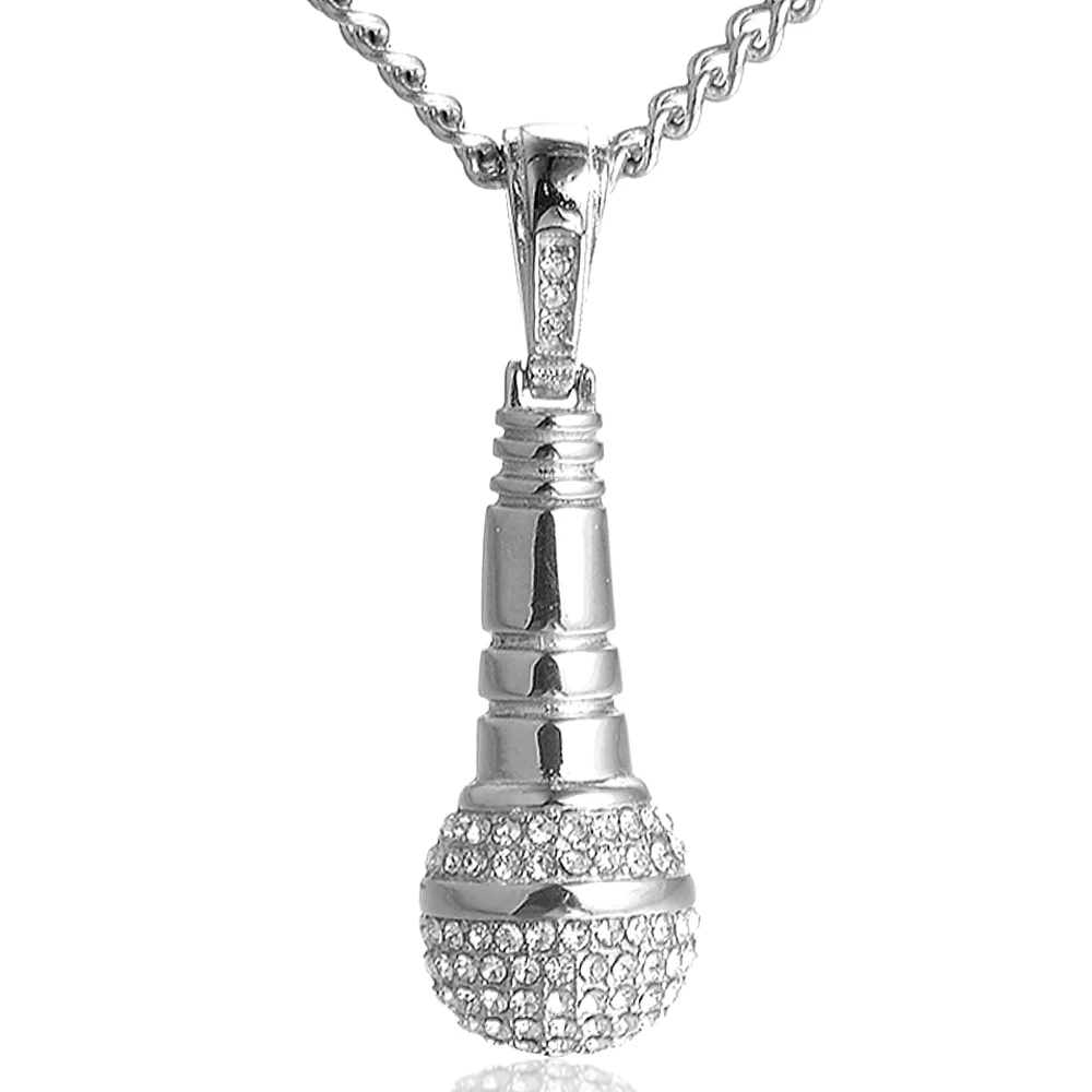 Host Singer Microphone Men's Necklace Pendant Chain Punk Boyfriend Men's Stainless Steel Jewelry Creative Gift Wholesale