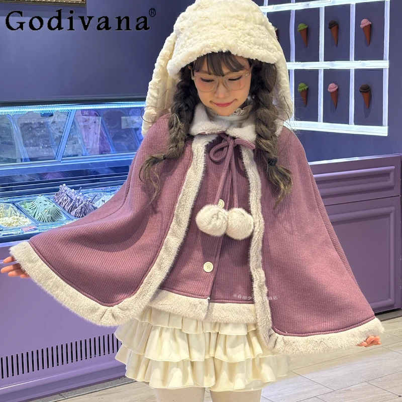 

Осень-зима, милая накидка с отложным воротником в стиле ретро, шаль, темпераментная шаль для девочек, универсальное возрастное свободное шерстяное пальто в стиле Лолиты на шнуровке