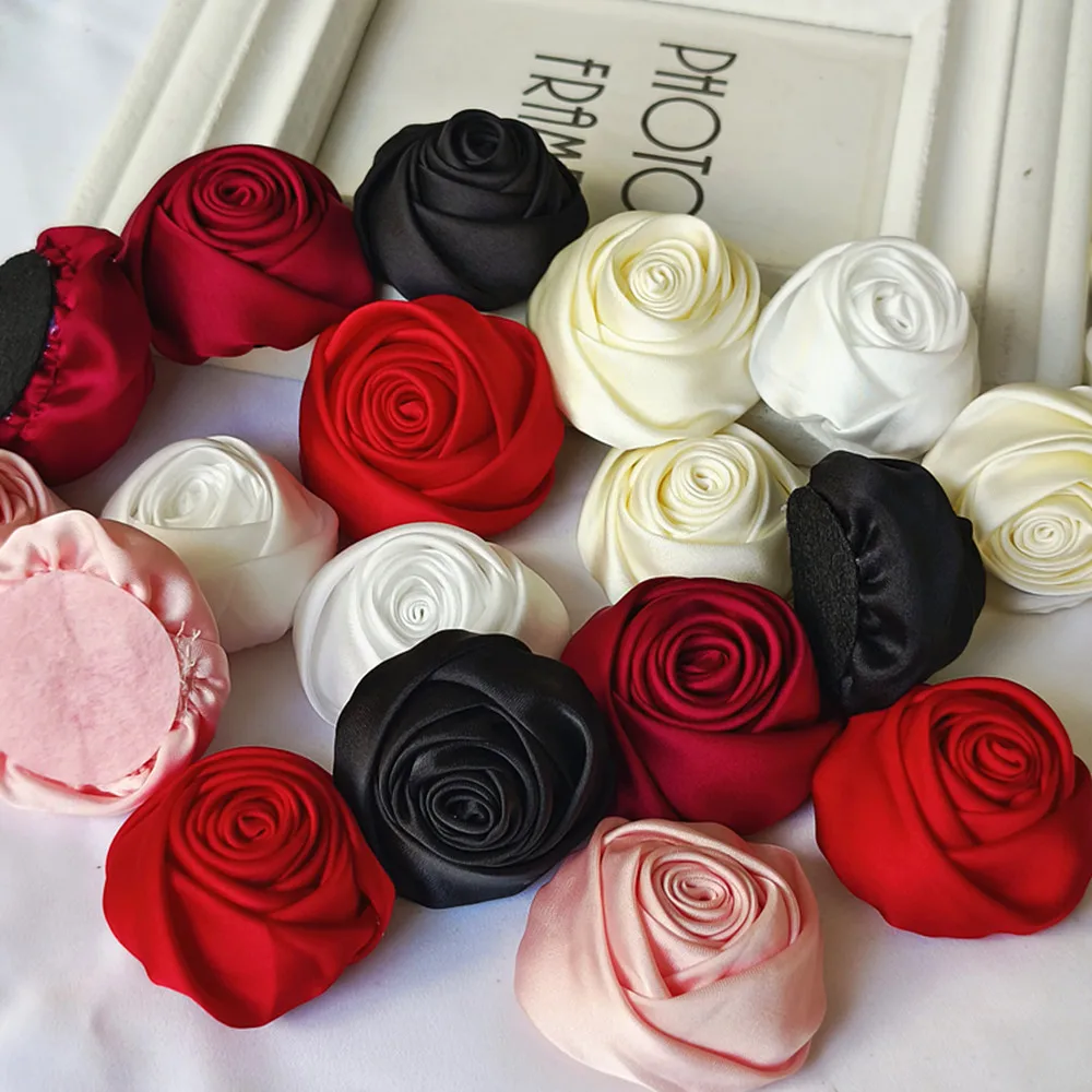 10Pcs 6.5CM/4.5CM/3CM Satin Rose Fabric Artificial Flower For DIY Headwear Accessories Wedding Dress Clothing Decoration