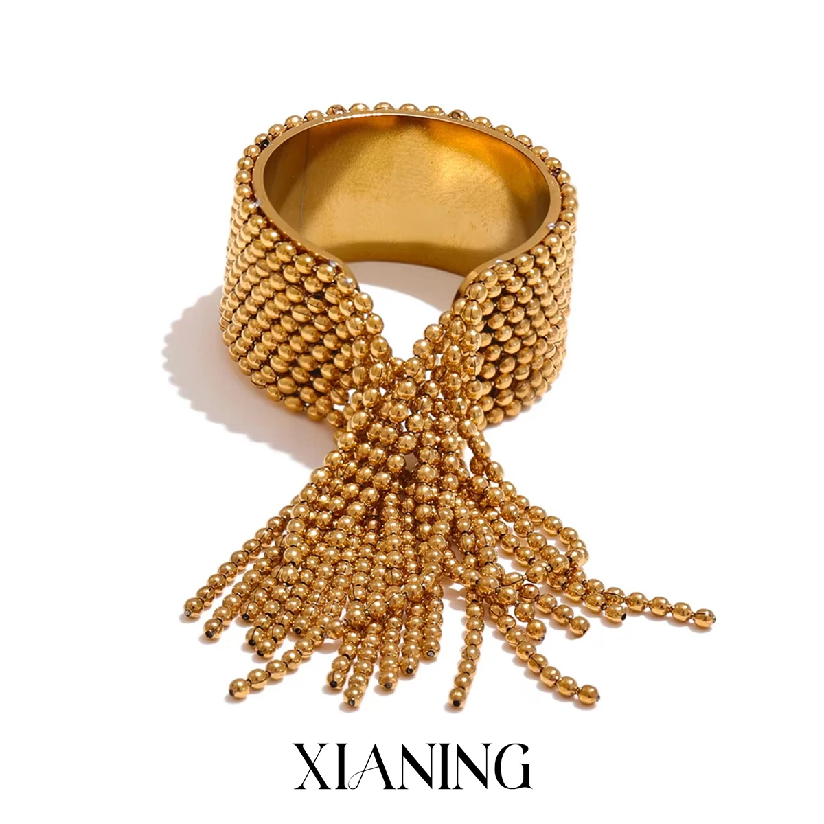 XIANING بيان الفولاذ المقاوم للصدأ سلسلة شرابة البنصر قابل للتعديل 18K PVD مطلي جودة عالية سحر أنيق الذهبي مجوهرات