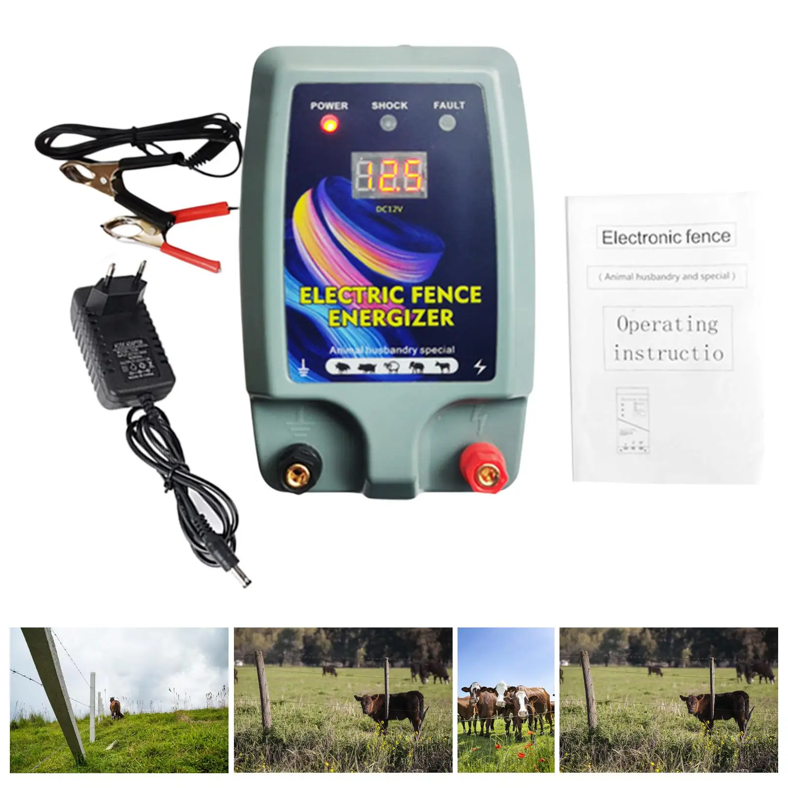 

Electric Fence Energizer Compact Sturdy Portable Electric Fence Charger Livestock Supplies Controller for Poultry Lawn Livestock