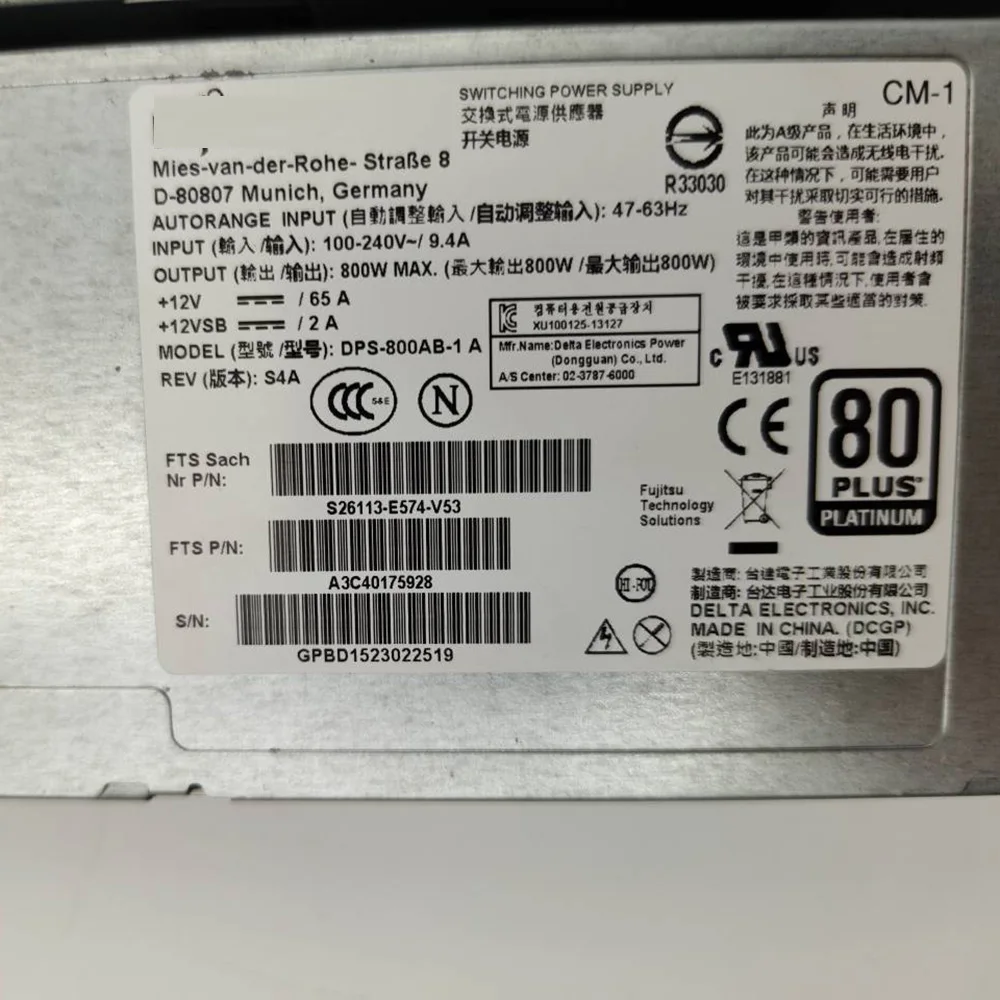 1PCS สําหรับ FUJITSU 800W S26113-E574-V53 DPS-800AB-1 A