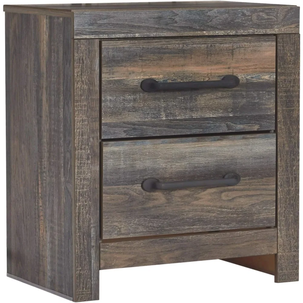 Rustic Industrial 2 Drawer Nightstand with 2 Slim-Profile USB Charging Stations, Weatherworn Brown