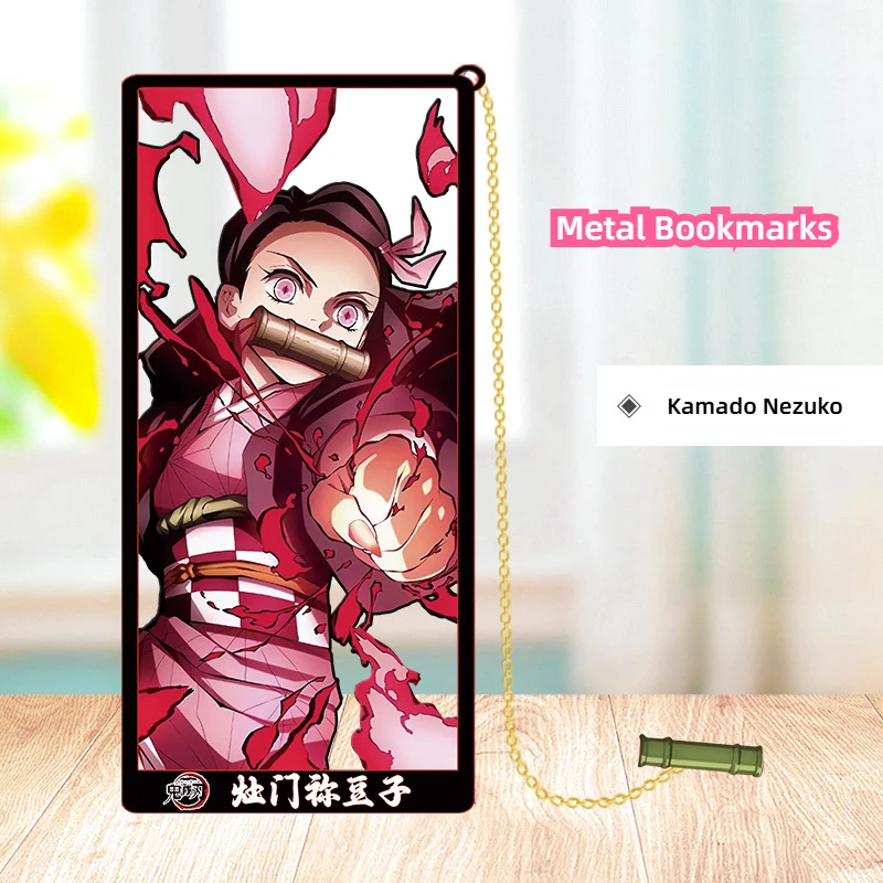 Demon Slayer Matel Bookmark Anime Figure Tanjirou Nezuko Inosuke Hashibira Cartoon Backpack Decoration Christmas Stationery Gift