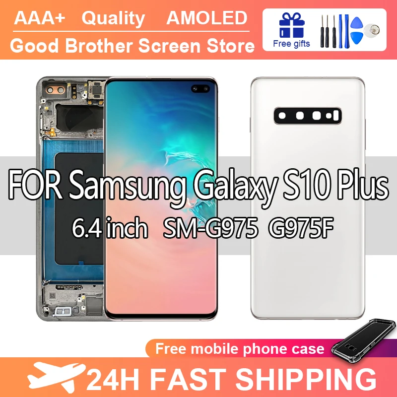 6.4''S10 Plus For Samsung Galaxy S10+ G975F G975U G975W LCD Display Touch Screen Digitizer Assembly Replacement Free back cover