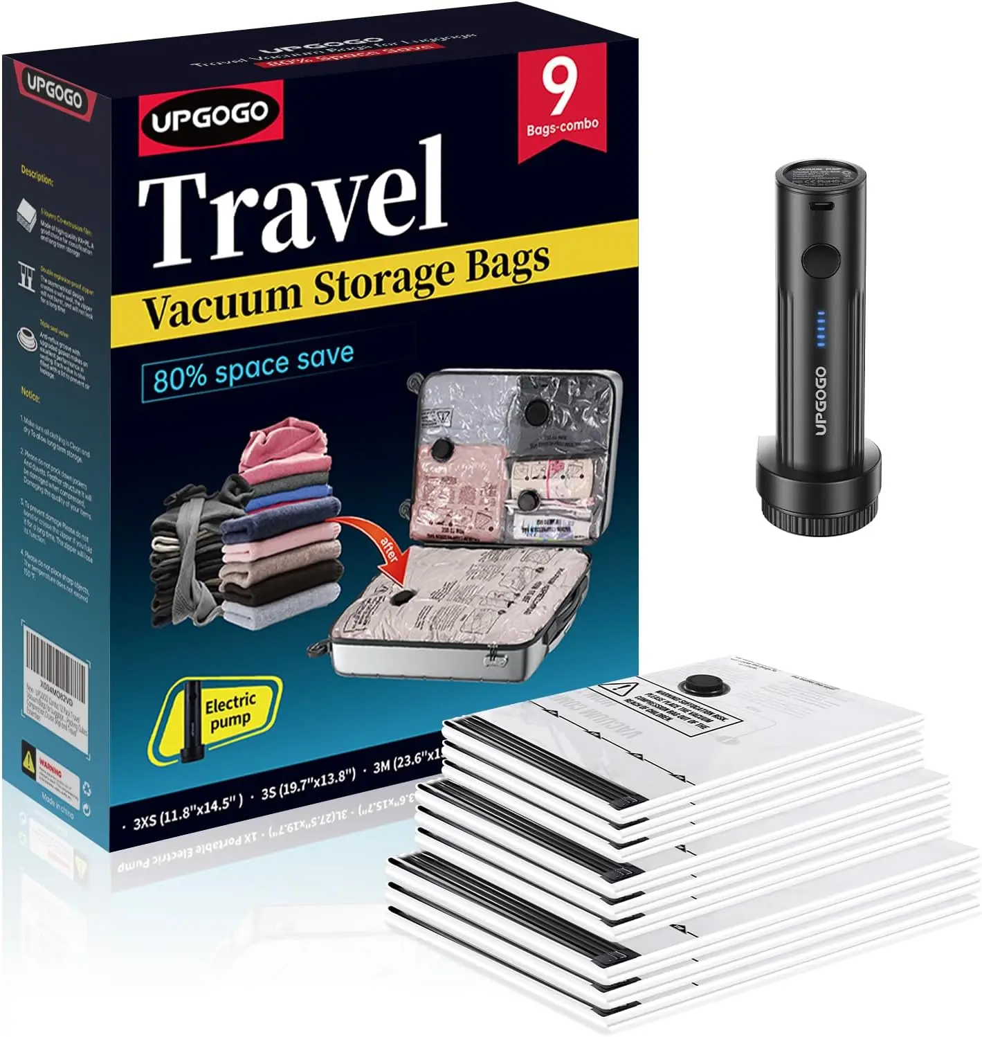 

Вакуумные пакеты для путешествий с электрическим насосом, компрессионные упаковочные кубики для багажа и одежды, необходимые вещи для круизов (набор из 9 штук)