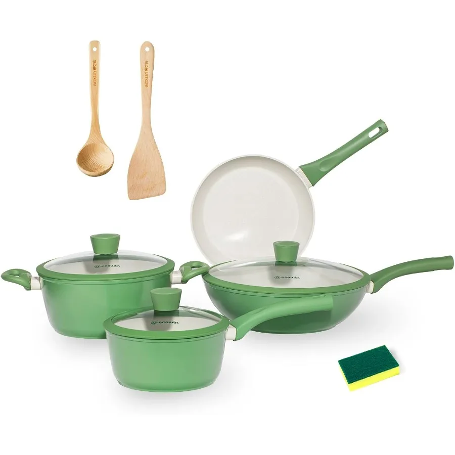 

10Pcs Nonstick Cookware Set for Kitchen Cooking Healthy Ceramic InductionCompatible Pots and Pans with Durable HeatResistant Ha