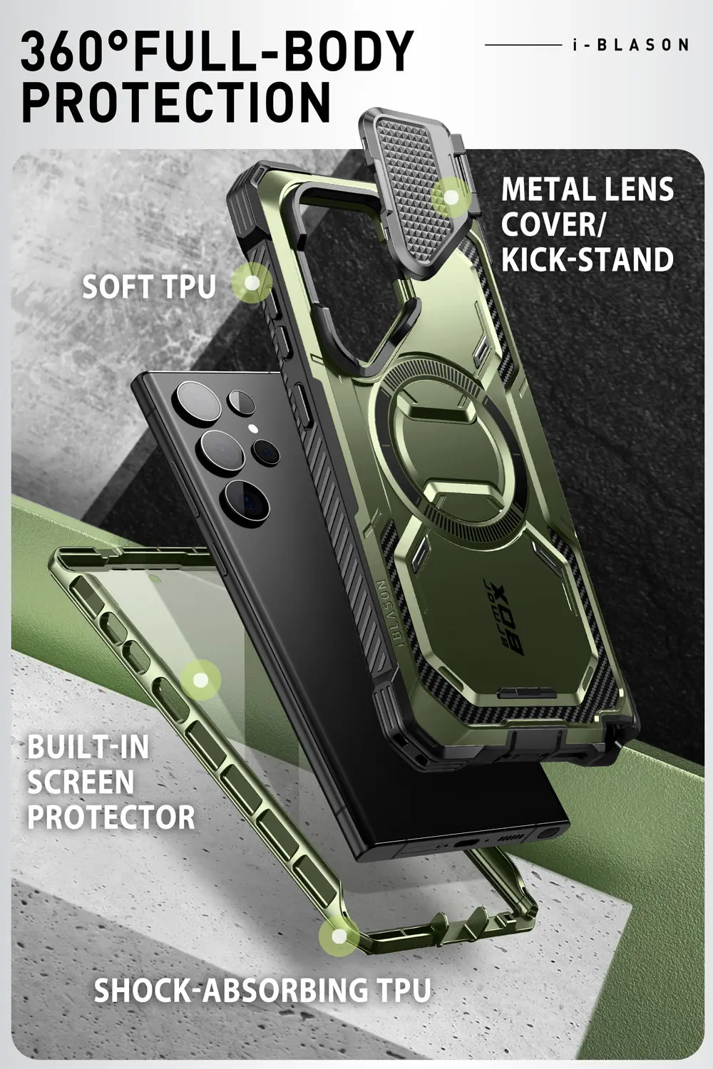 For Samsung Galaxy S24 Ultra Case (2024 Release) 6.8 inch I-BLASON Armorbox Full-Body Rugged Case with Built-in Screen Protector