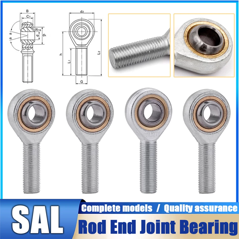 1PCS M4 M5 M6 M8 M10 M12 Male Ball Bearing Fish Eye Rod End Joint Bearing Left Thread SAL4/5/6/8/10/12 T/K Oscillating Bearing