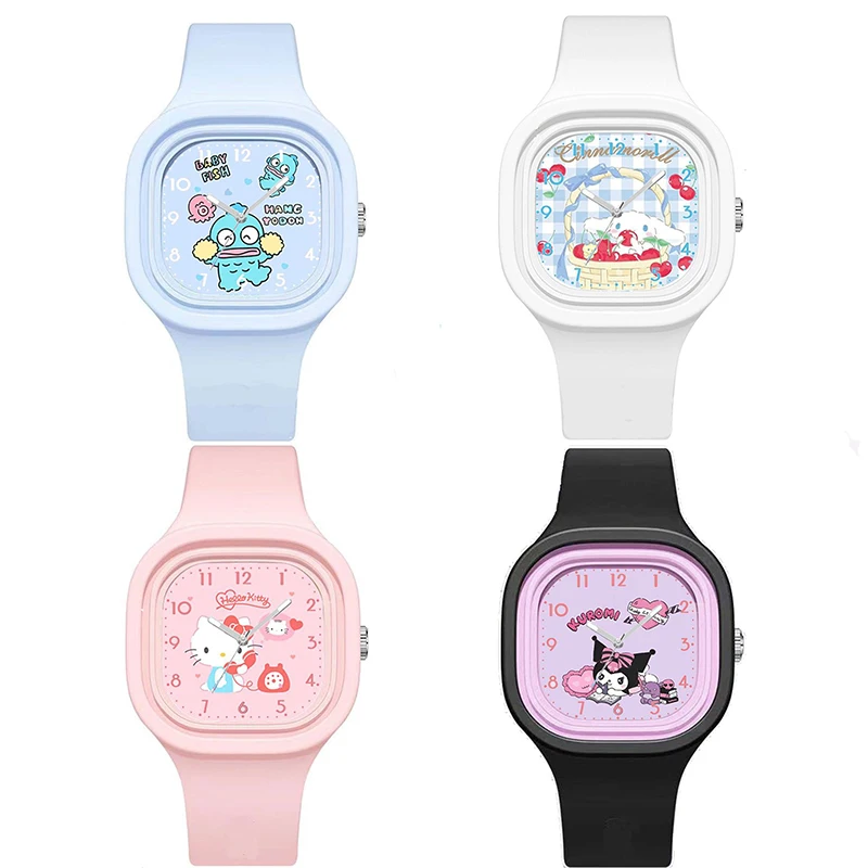 Miniso Anime Cartoon Sanrio Kuromi Melody Hello Kitty Cinnamoroll Siliconen Vierkant Quartz Student Sporthorloge Kinderen Kindercadeau