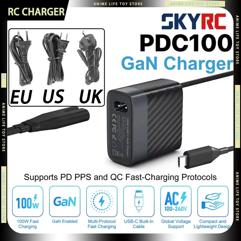 

SKYRC PDC100 GaN 100W Mini RC Charger AC 100-240V Fast Charging Multi-Protection Support EU,US,UK Smart Temperature Control