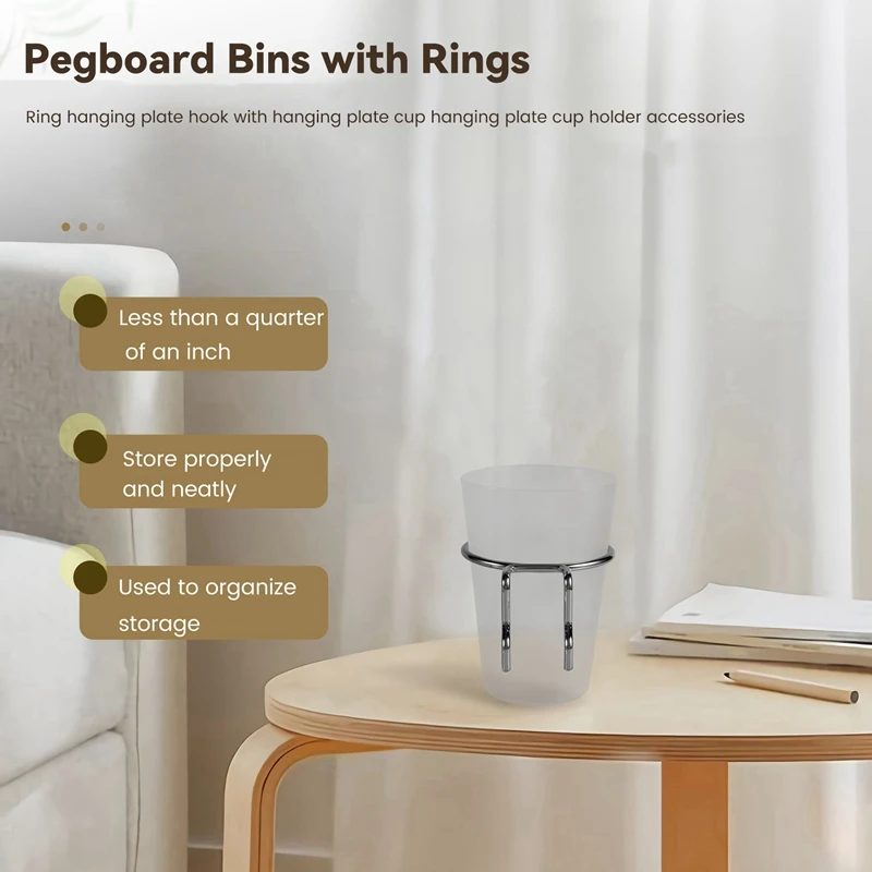6 set keranjang Pegboard dengan gaya cincin kait Pegboard dengan cangkir Pegboard Aksesori penyangga cangkir Pegboard transparan