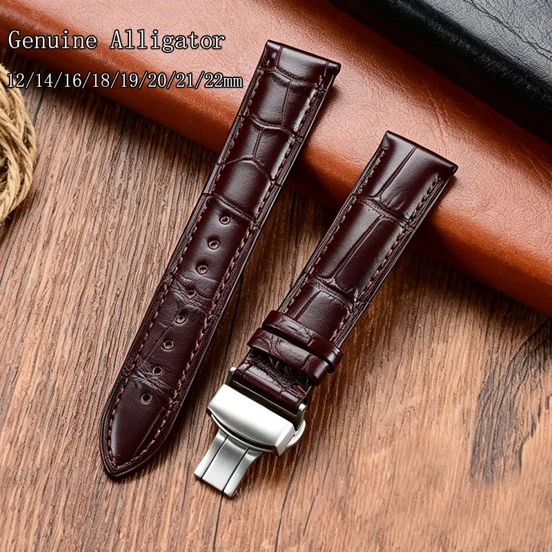 Alligator Genuine Leather Strap 12 14 16 18 19 20 21 22mm Crocodile Skin Watch Band Bracelet for Cartier Longines Tissot IWC