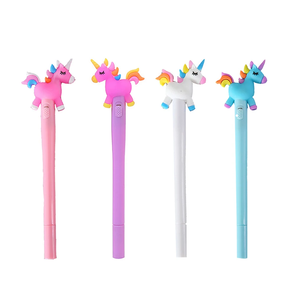 

4 Pcs Glowing Cartoon Horse Pens Blue Pink Purple White Lights for Kids Students Cute School Writing Gel Pen Stationery