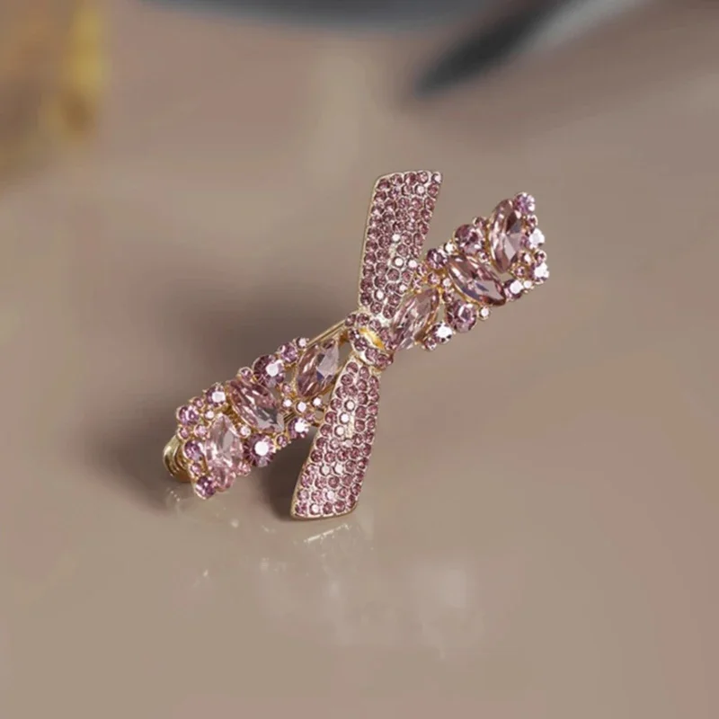 High-end Lila Kristall Strass Bogen Haarnadel Süße frauen Pony Seite Clip Haar Clip Exquisite Koreanische Stil Haar zubehör – Detail 4