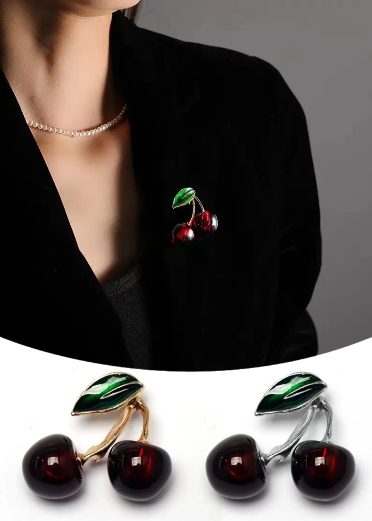 بروش الكرز الخفيف الفاخر وخالي من النيكل وسبائك النحاس وبسيط وطية صدر السترة هدية إكسسوار للنساء #2