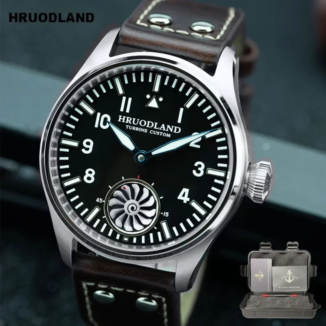 Hruodland 2025 جديد ساعة ميكانيكية للرجال النورس ST3620 ريترو الطيار 43 مللي متر Bgw-9 مضيئة الياقوت كريستال التوربينات Reloj Hombre