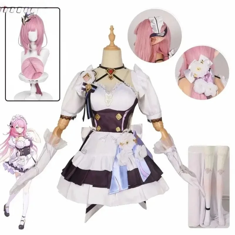 EN STOCK UWOWO Elysia Cosplay vestido de sirvienta juego Honkai Impact 3rd: disfraz de sirvienta Elysia Miss vestido de elfo rosa disfraz de Cosplay