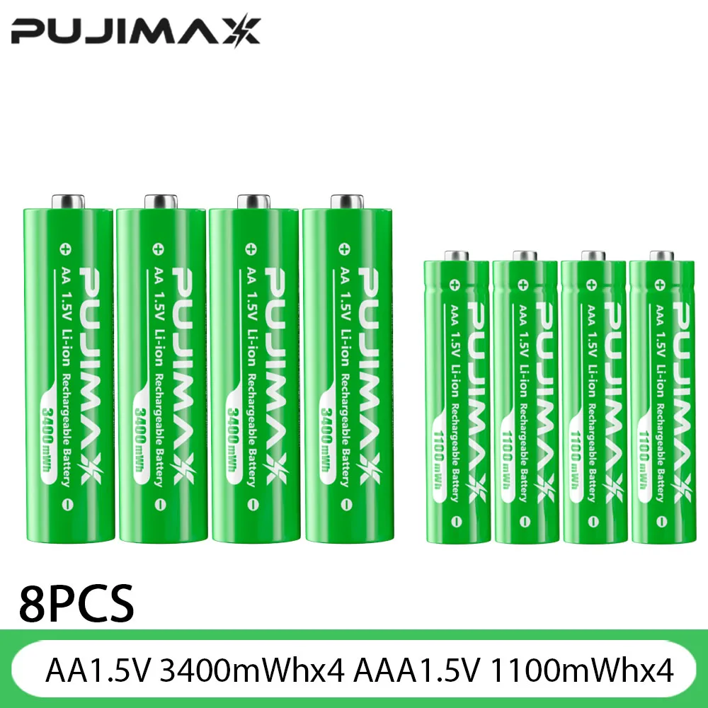 PUJIMAX AA/AAA 3400mWh 1100mWh 1.5V Li-Ion Oplaadbare BatteryCharger Lithium Batterijen Voor Muis Zaklamp Fan Game machine
