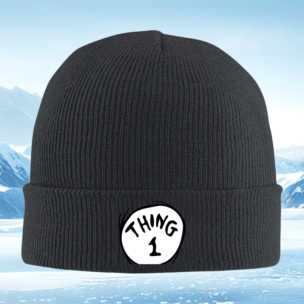 شيء 1 تصميم أسود أبيض للرجال والنساء للجنسين قبعة محبوكة قبعة صوفية قبعة شتوية حرارية دافئة لعيد الميلاد وركوب الدراجات في الهواء الطلق والمشي لمسافات طويلة