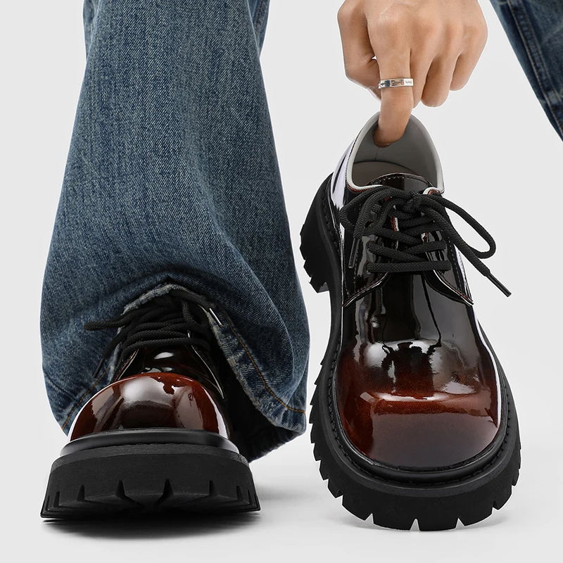 New Big Head Gradient Derby Men Shoes Thick Bottom High End Casual Men Fashion Trendy Shoes