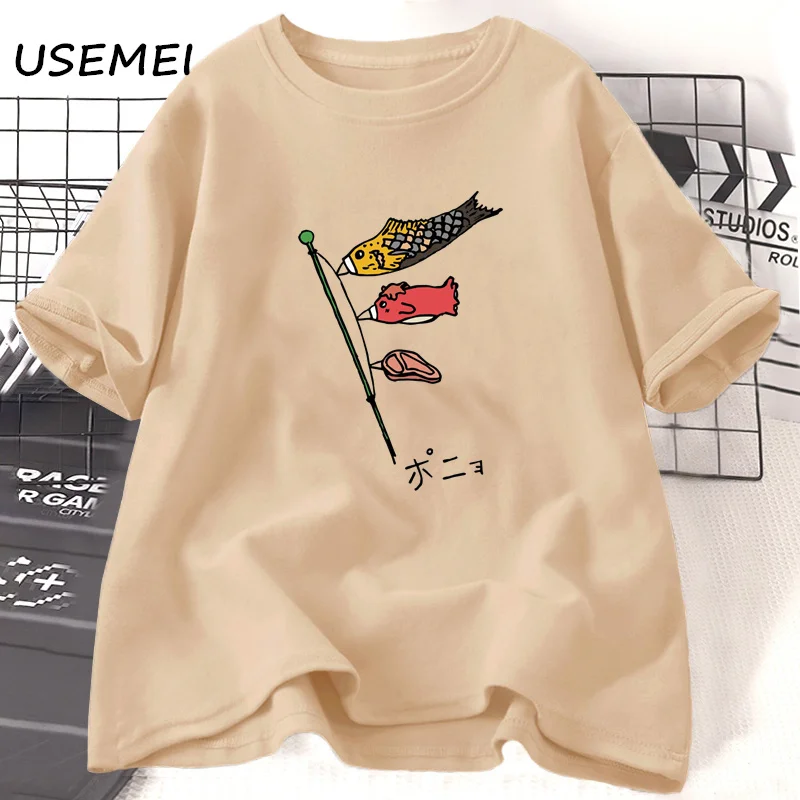 Japanische Koinobori Flagge inspiriert von Ponyo T-Shirts Anime Fisch Studio Ghibli T-Shirt Baumwolle Frau Kleidung übergroße T-Shirt