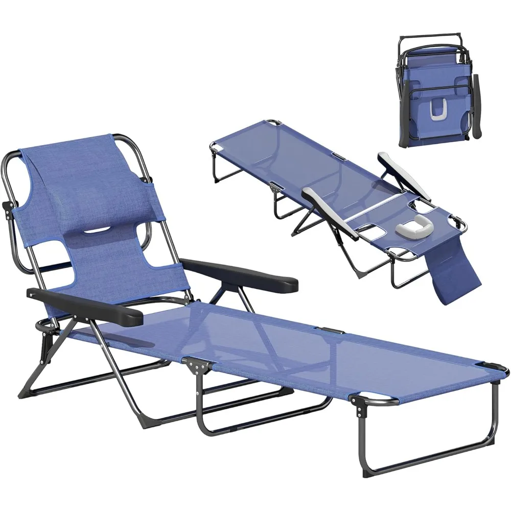 

Tanning Chaise Lounge Chair, Beach Chair with Face & Arm Holes, Pillow headrest, Adjustable Sunbathing Chair