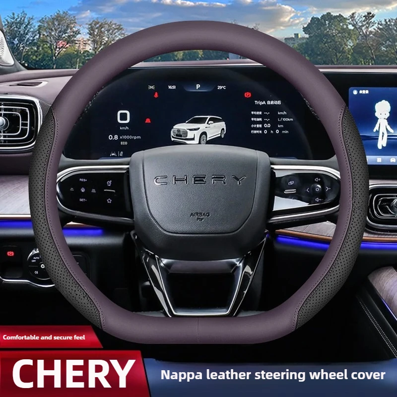 

Leather Car Steering Wheel Cover for Chery Tiggo 2 4 7 8 9 Pro Max Omoda 5 Arrizo 3 5 6 FX Interior Accessories 2025