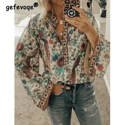 Spring Autumn Print Aesthetic Loose Casual Shirt Women Long Sleeve Vintage All Match Lady Blouse Sweet Fashion Female Clothes