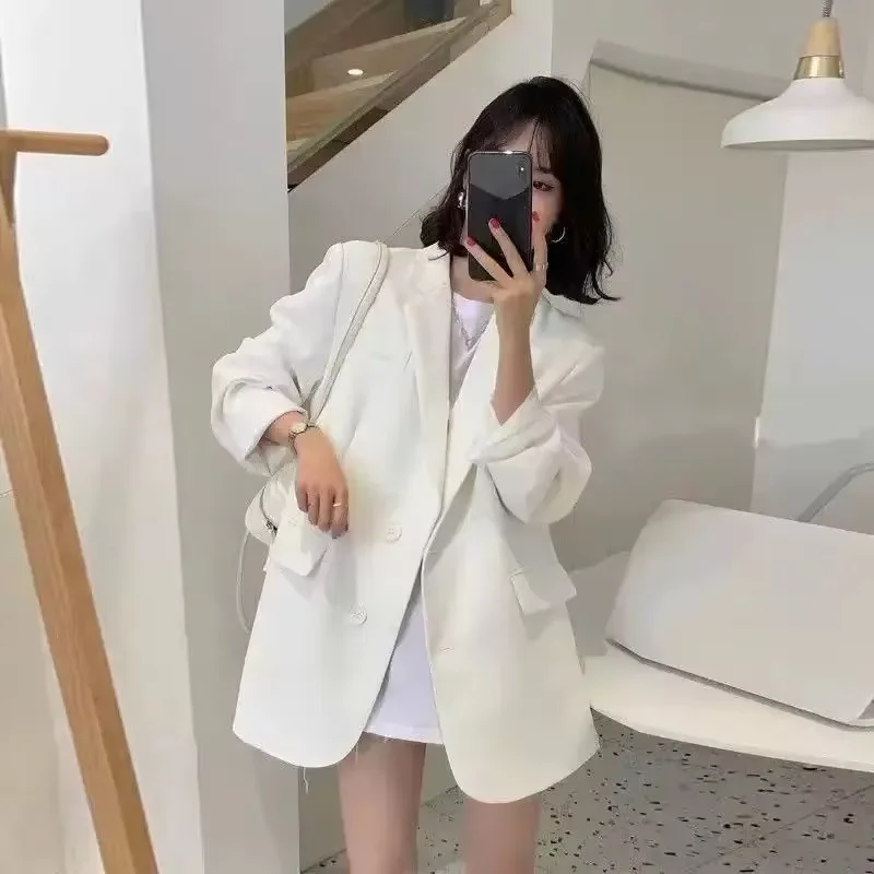 Women Blazers Spring Summer New Fashion Korean Silk Satin Suit V-neck Loose Top Single Button Suit Blazers Outerwear