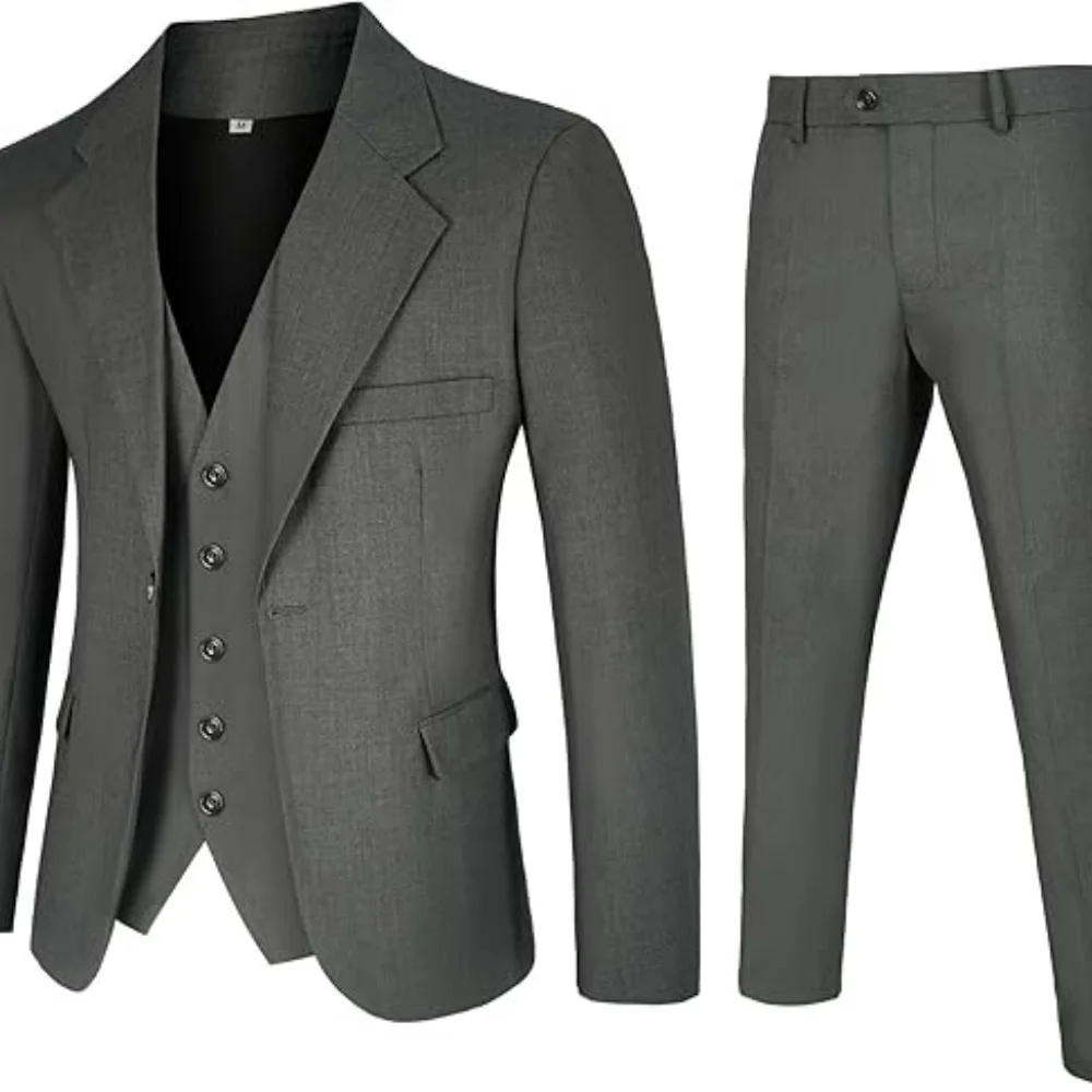 Mode Hochzeit Bräutigam Trauzeuge Ballkleid Dinner Party Herren 3-teiliges Anzugset Einreihiges einfarbiges Serge-Stoffset
