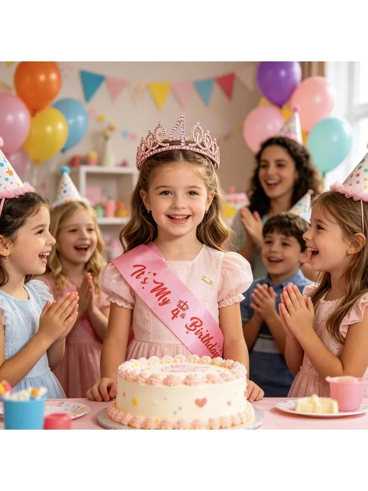 2-teiliges Set Geburtstagskrone und Schärpe für Frauen und Mädchen - 'Mein 4., 5., 6., 7., 8., 9., 10., 13., 16. Geburtstag' Partydekoration Geschenke – Detail 1