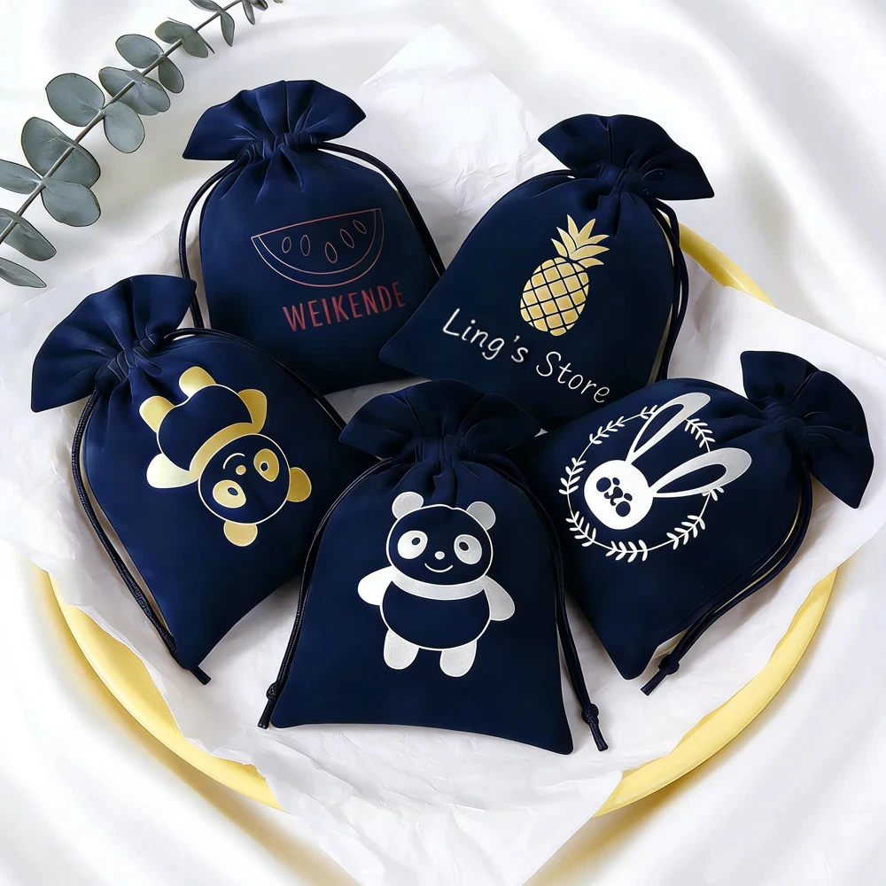 

100Pcs Chic Jewelry Flannel Drawstring Pouch Gift Packaging Bag Boutique Perfume Organizer Personalized Custom Logo Wedding Sack