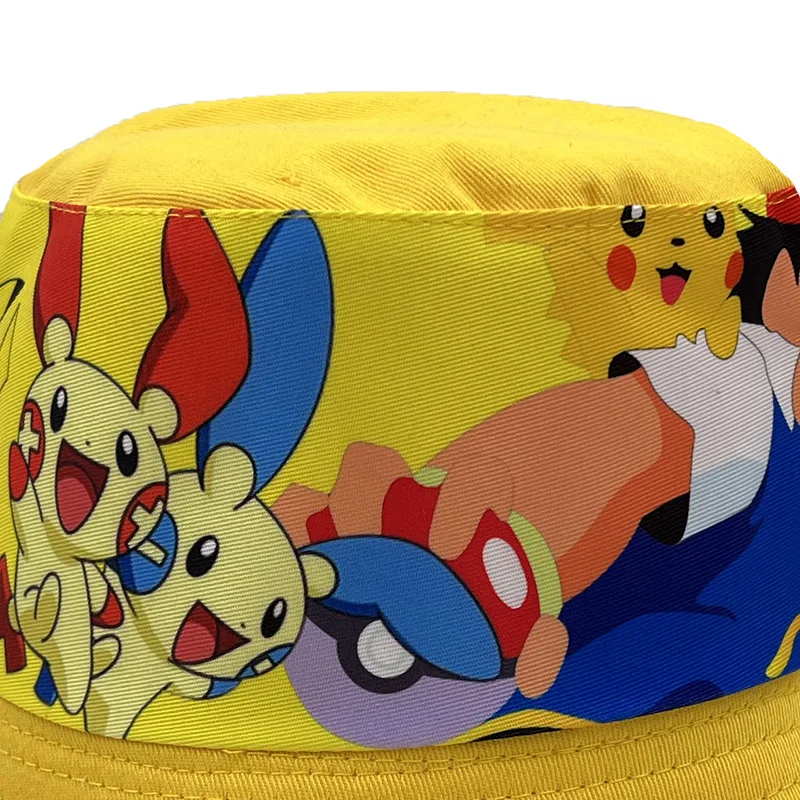 โปเกมอนอะนิเมะรูป Pikachu ปานามา Topi Bucket ฤดูร้อนหมวกบังแดดน่ารักถังชาวประมงชายหาดหมวกลายการ์ตูนหมวกสำหรับเด็ก