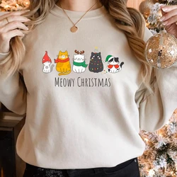 Meowy Christmas Sweatshirt Happy Cat Year Shirt Funny Christmas Cat Shirts Cat Christmas Sweater Cat Lover Christmas Tops