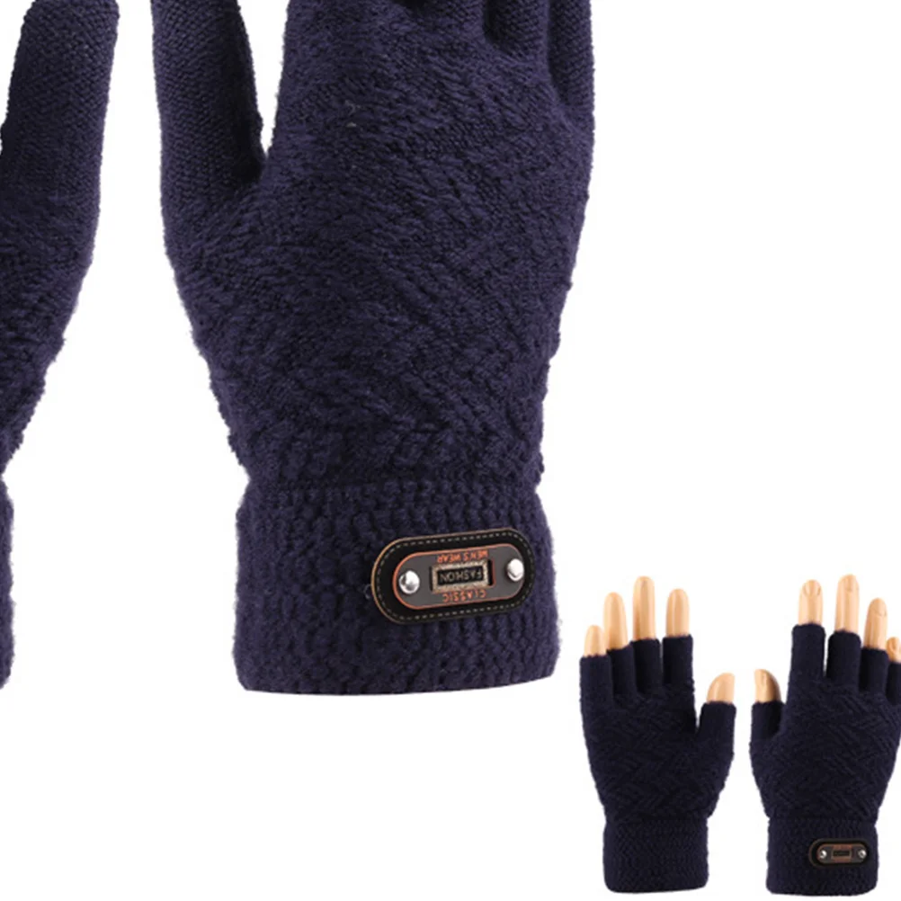 

1Pair Men's Winter Gloves Knitted Half Finger Navy Touch Screen Windproof Warm Outdoor Sports Gloves Winter Accessories