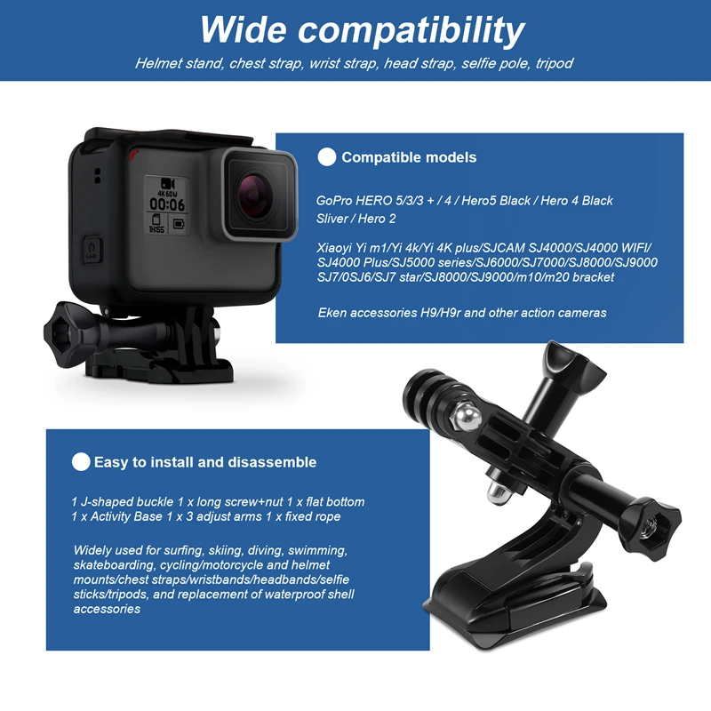 Action Camera Accessories Set For Gopro Hero 5 3 4 Xiaomi Yi 4K SJCAM SJ4000 Chest Strap Base Mount Go Pro Helmet Kits