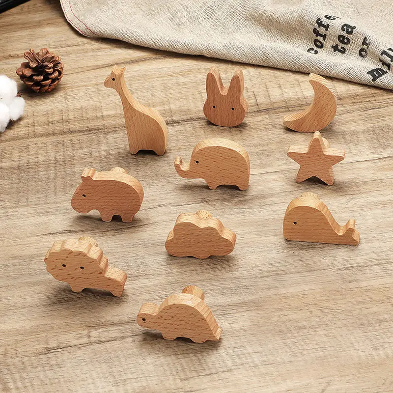 

Nordic Ins Wood Cartoon Handle Animal Shape Wall Mounted Wardrobe Cabinet Drawer Door Solid Knob for Kid Furniture Home Decor