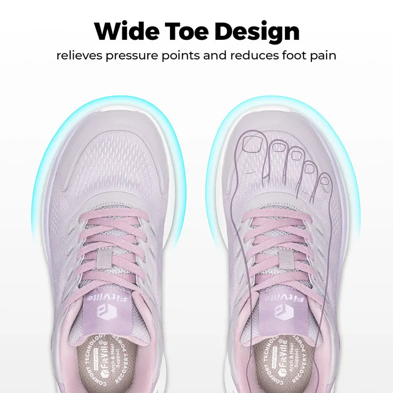 FitVille Women's Extra Wide Walking Sneakers, Breathable Lightweight Running Shoes with Arch Support for Flat Feet and Heel Pain