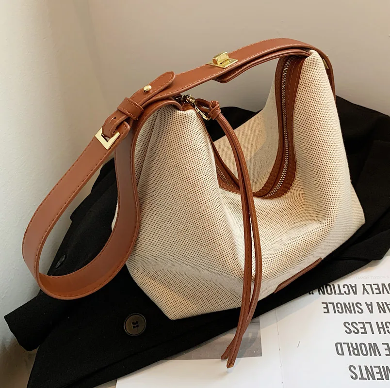 trendy casual soft plain bucket bag for women oxford cloth shoulder bag fashion leather strap handbag female luxury bag