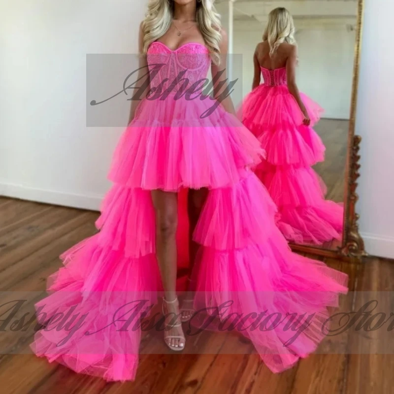 A2751 高品質フチサウエディングドレスレースチュールティアード女性ハイロー結婚式のゲストパーティードレス特別な日の摩耗カスタマイズ