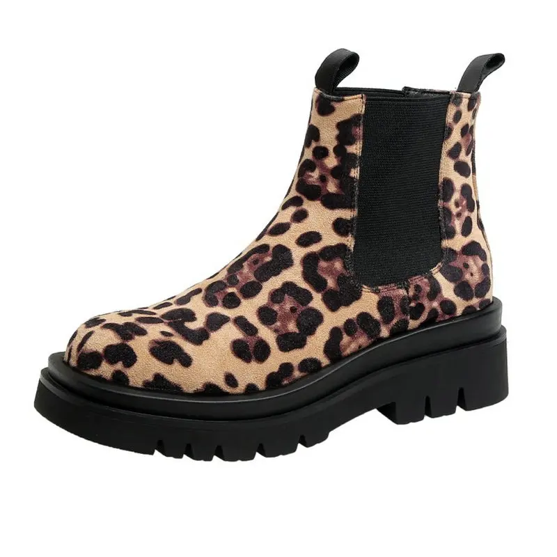 Sexy leopard gothic shoes stivaletti da donna platfom chunky heels antiscivolo slip-on scarpe invernali warm fleece chelsea boots lady