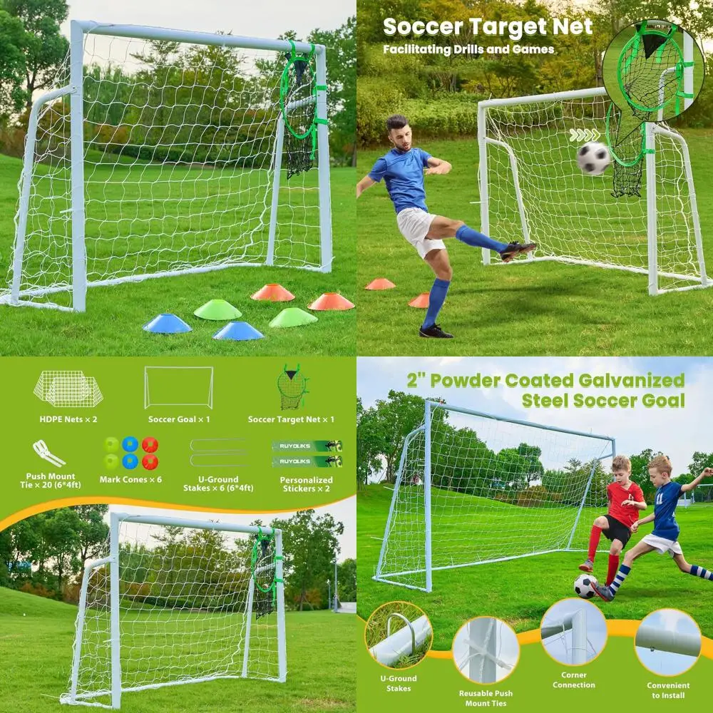

Powder-Coated Galvanized Steel Soccer Goals for Kids and Adults - 12x6, 8x6, and 6x4 Sizes with Target Net for Training