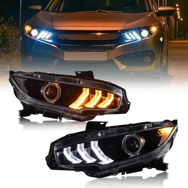 

TT-ABC Car Accessories Full Led DRL Headlamps for Honda Civic 10th Gen 2016 2017 2018 2019 2020 Lamp Headlights