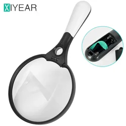 Large Magnifying Glass 2X 4X 25X Handheld Magnifier With 3 LED Lights For Seniors Reading Inspection 137MM