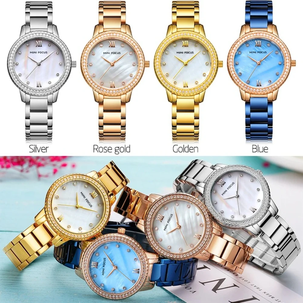 MINI FOCUS 0226L Luxury Fashion Women's Watch Steel Belt with Diamond Inlaid Waterproof Watches for Women Relogio Feminino
