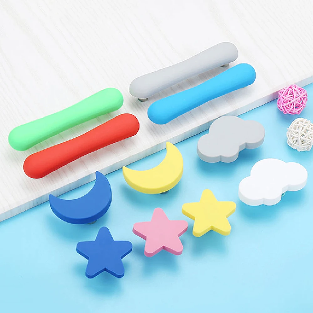 Cute Star Moon Rubber Handle Knock-proof Drawer Cabinet Door Knob Children's Room Wardrobe Desk Pulls Furniture Hardware