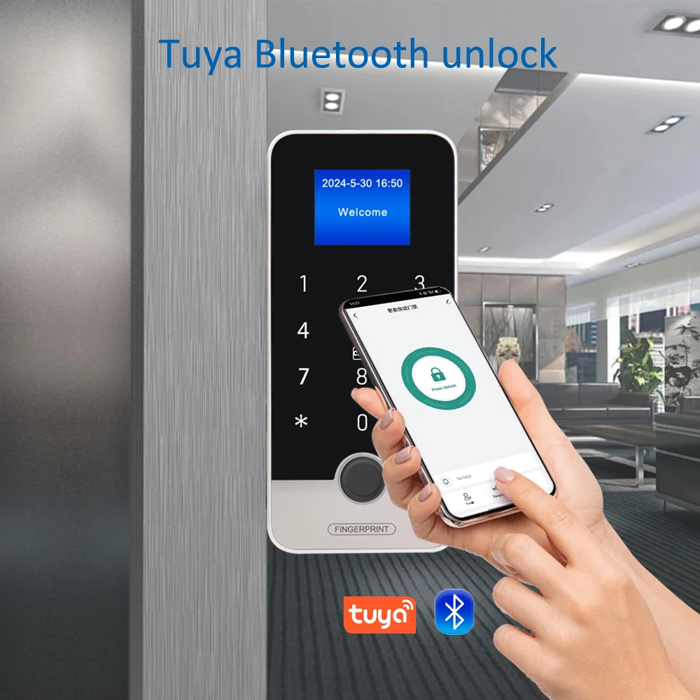 Waterproof Bluetooth Tuya Fingerprint Access Controller RFID Keyboard Touch Keypad 13.56MHz App Unlock Door Open Control System