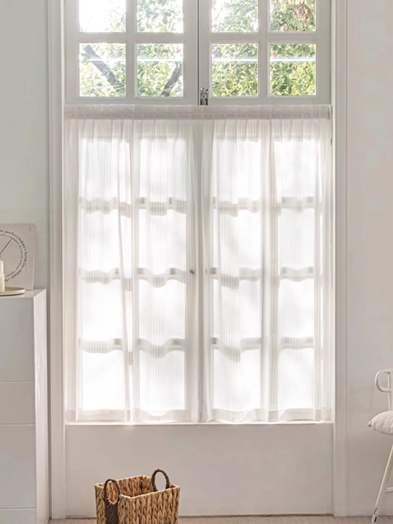 1pc White non perforated gauze curtain for easy installation, modern and simple, UV resistant, suitable for bedroom, living room