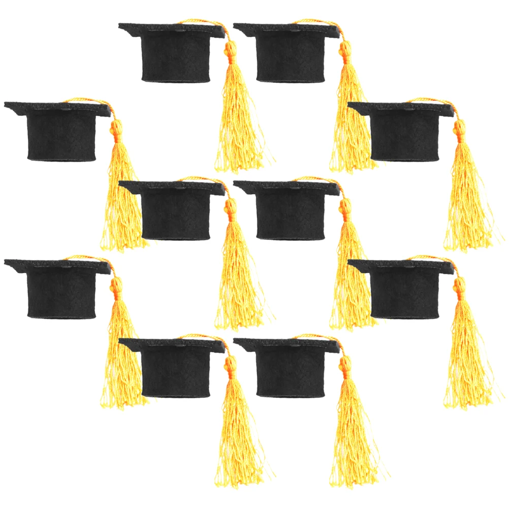 

10pcs Mini Doctor Hat Bottle Cover Black Tassel Graduation Beverage Stoppers Jar Tops Gifts Caps Set
